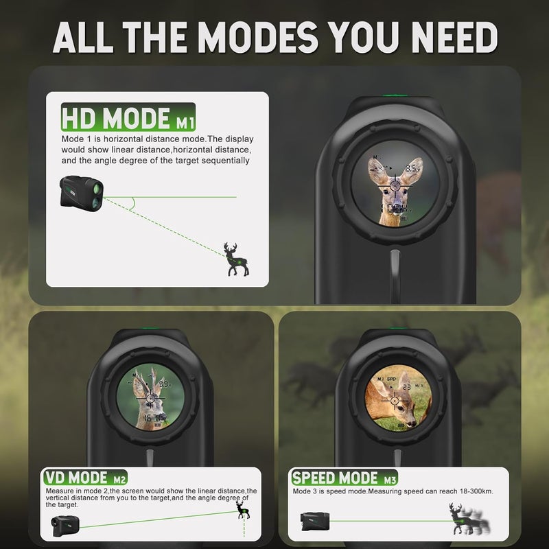 GREEN SHOT Range Finder for Hunting, 1200Y Golf Hunting Rangefinder, 6X Magnification Laser Rangefinder, Waterproof Range Finder for Hunter with Slope Mode, Free Battery, Carrying Case - Image 4